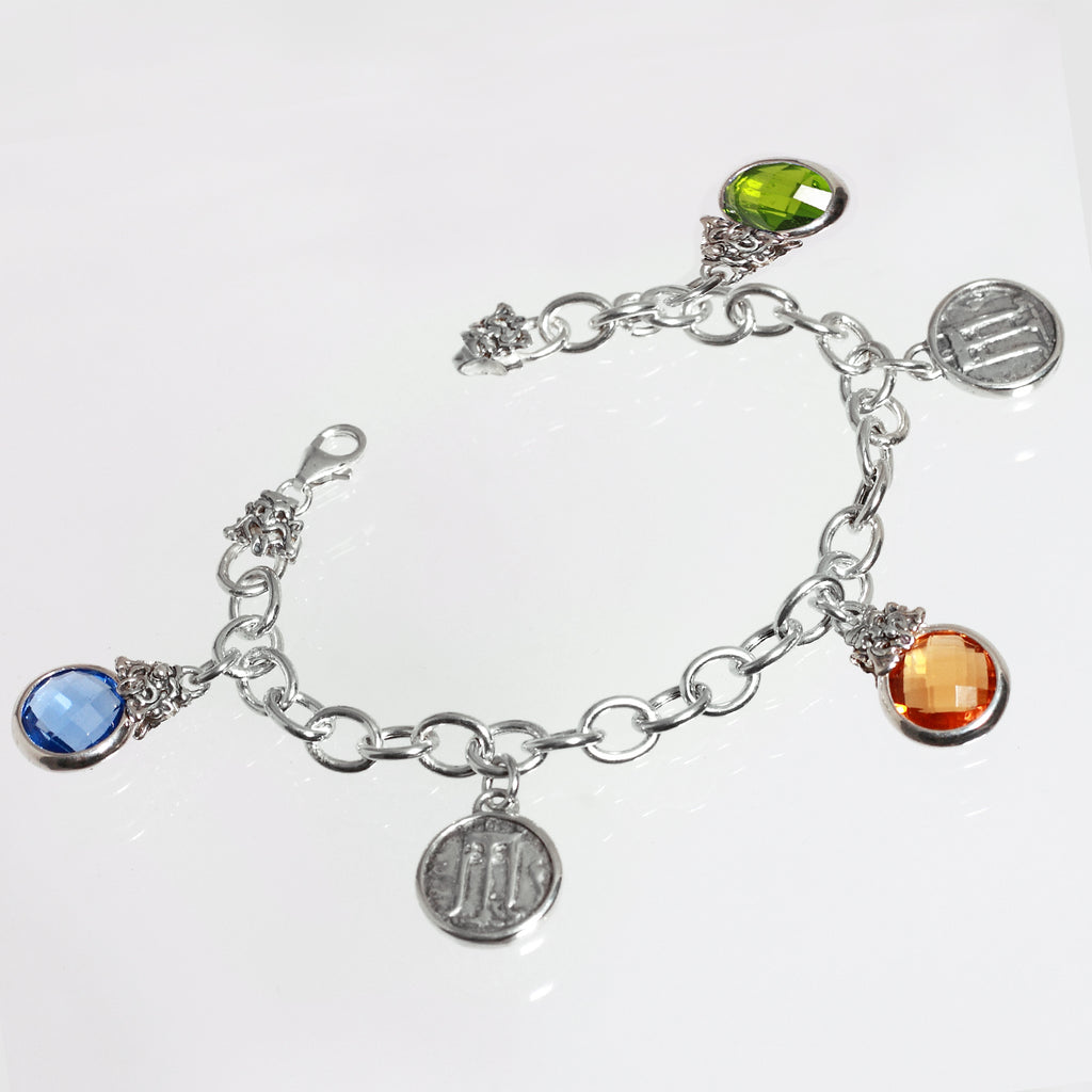 Bracciale con pietre colorate Maschere Apotropaiche e Monete Statere in Argento 925/000