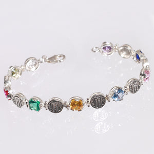 Bracciale Tennis in argento 925/000 con monete statere e cubic zirconia multicolor taglio brillante