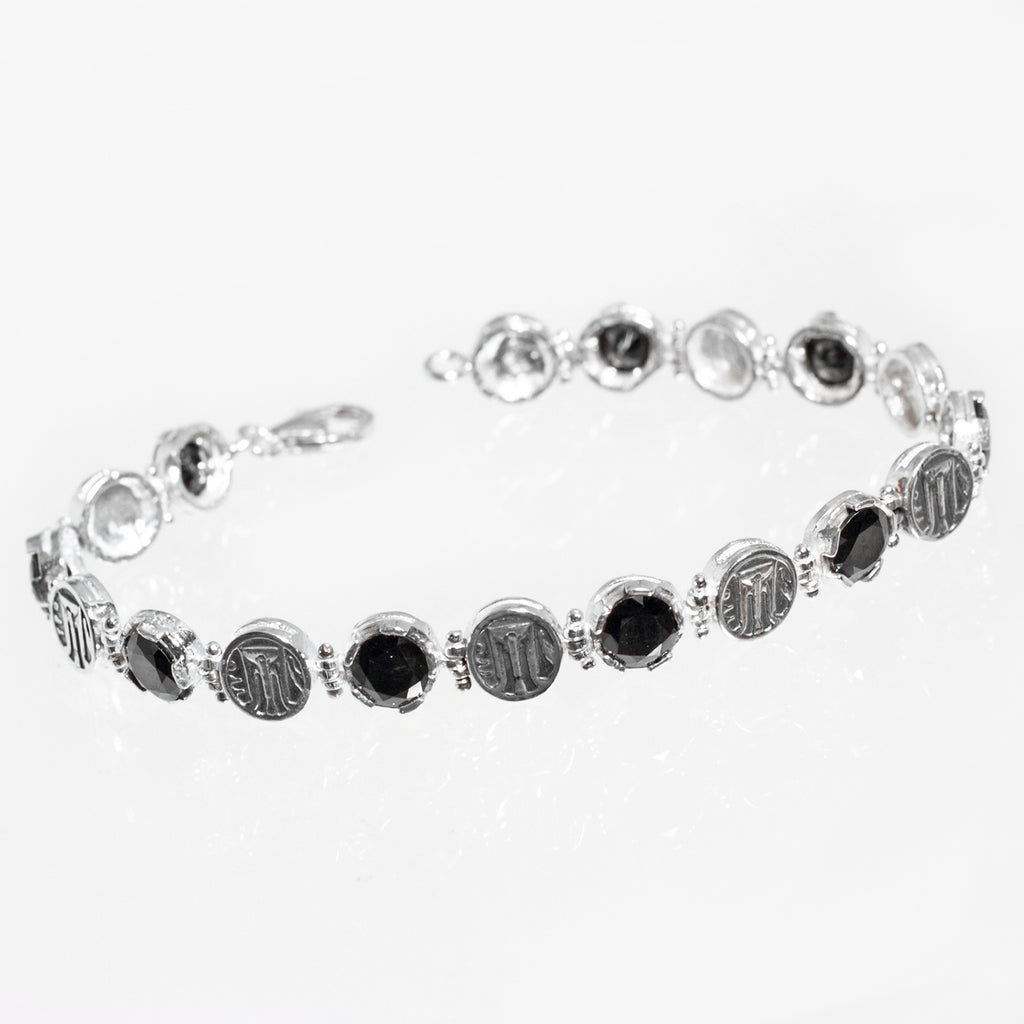 Bracciale Tennis in argento 925/000 con monete statere e cubic zirconia colore nero taglio brillante