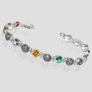 Bracciale Tennis in Argento 925/000 Con Maschere Apotropaiche e Cubic Zirconia multicolor taglio brillante