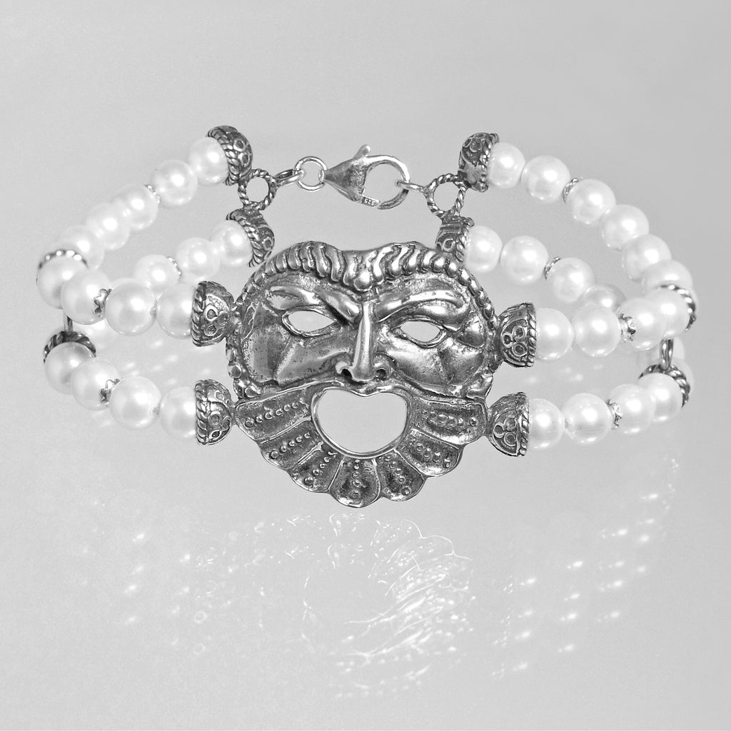 Bracciale Maschera Apotropaica in Argento 925/000 e Perle.