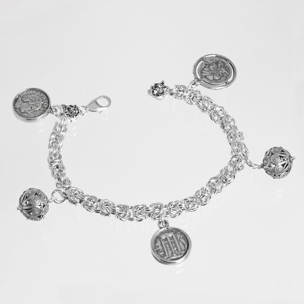 Bracciale Bizantina Con Monete in Argento 925/000.