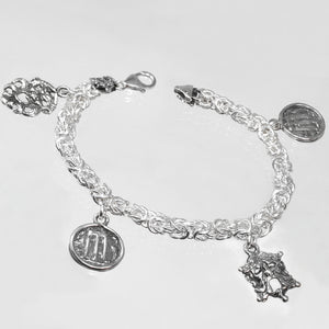 Bracciale Bizantina Con Monete E Maschere in Argento 925/000.