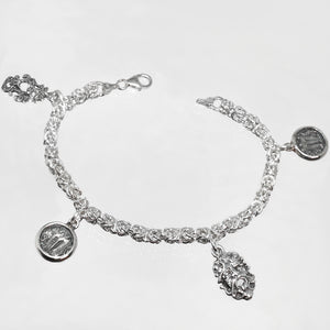 Bracciale Bizantina Con Monete E Maschere in Argento 925/000.