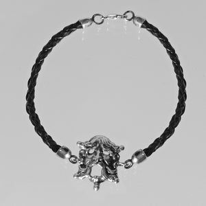 Bracciale Maschera Apotropaica in Argento 925/000 e Cuoio