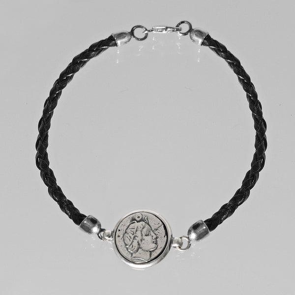 Bracciale Moneta in Argento 925/000 e Cuoio