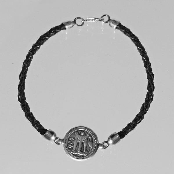 Bracciale Moneta Statere in Argento 925/000 e Cuoio