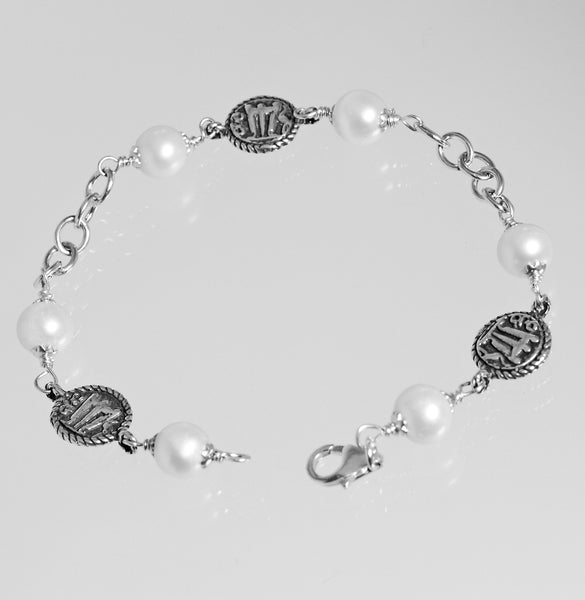 Bracciale con Perle e Monete Statere in Argento 925/000